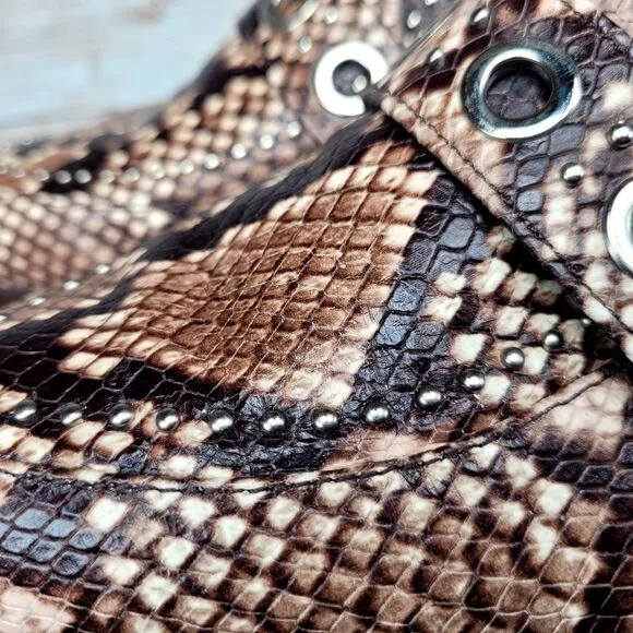Ariat Two24 Women's Size 7B Brown Mules Slides Leather Snake Pattern Studs Shoes