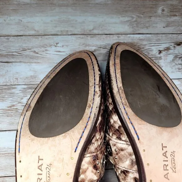 Ariat Two24 Women's Size 7B Brown Mules Slides Leather Snake Pattern Studs Shoes