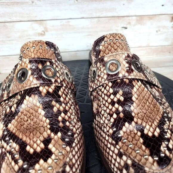 Ariat Two24 Women's Size 7B Brown Mules Slides Leather Snake Pattern Studs Shoes