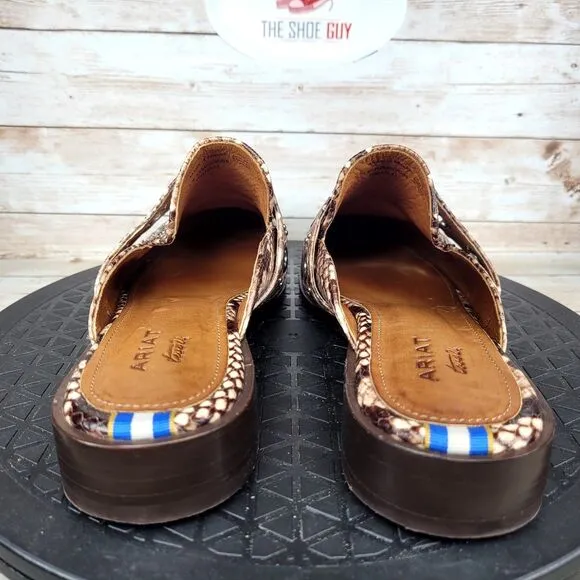 Ariat Two24 Women's Size 7B Brown Mules Slides Leather Snake Pattern Studs Shoes