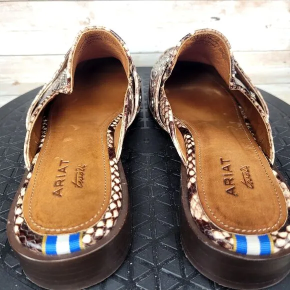 Ariat Two24 Women's Size 7B Brown Mules Slides Leather Snake Pattern Studs Shoes