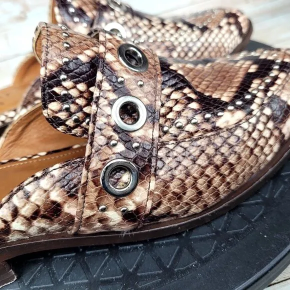 Ariat Two24 Women's Size 7B Brown Mules Slides Leather Snake Pattern Studs Shoes