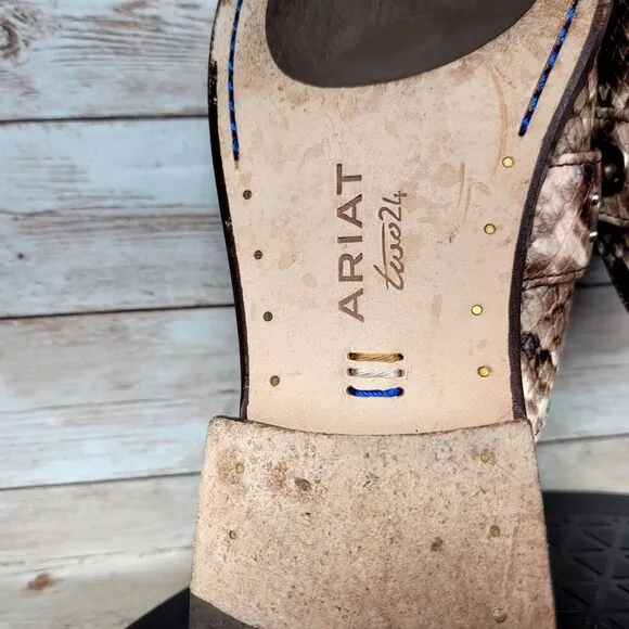Ariat Two24 Women's Size 7B Brown Mules Slides Leather Snake Pattern Studs Shoes