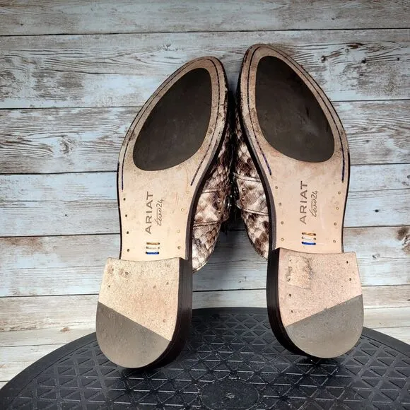 Ariat Two24 Women's Size 7B Brown Mules Slides Leather Snake Pattern Studs Shoes