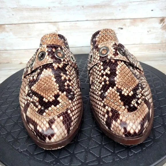 Ariat Two24 Women's Size 7B Brown Mules Slides Leather Snake Pattern Studs Shoes