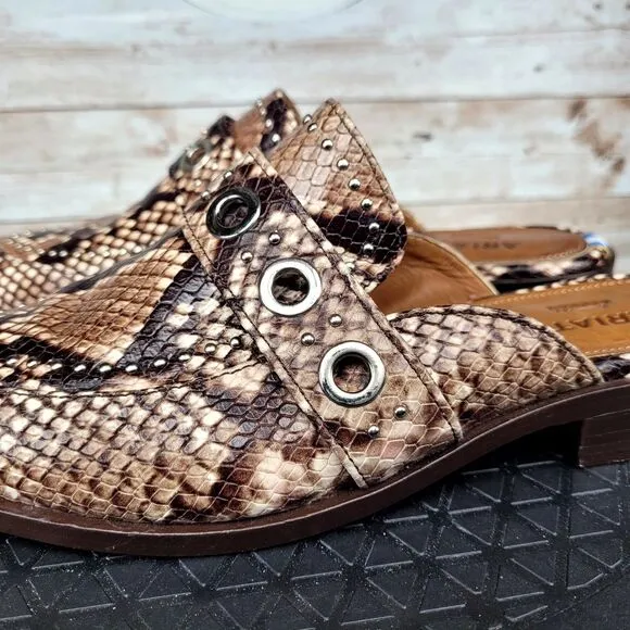 Ariat Two24 Women's Size 7B Brown Mules Slides Leather Snake Pattern Studs Shoes