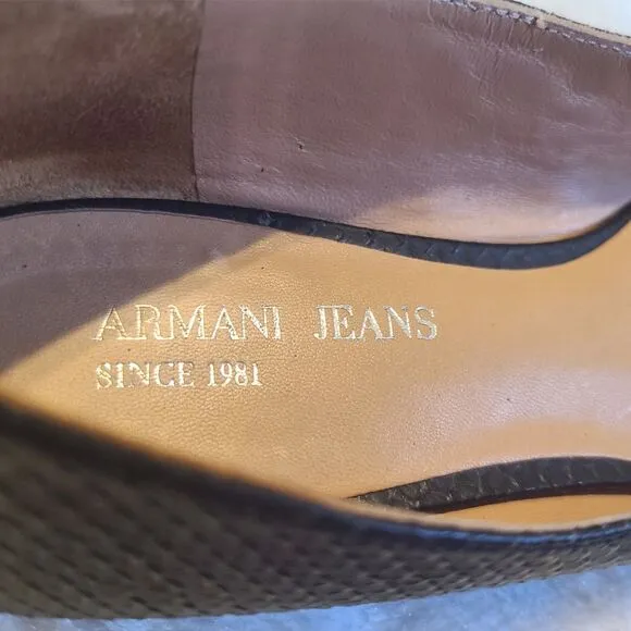 Armani | Ballerine Black Leather Snakeskin Ballet Flats w/ Box, EU Size 35, EUC