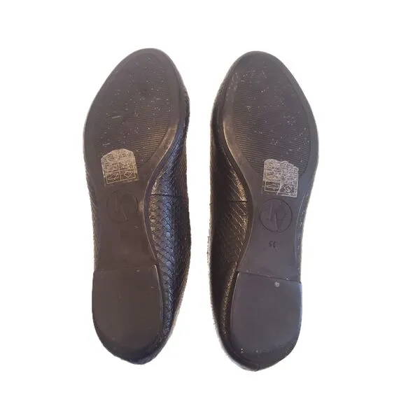 Armani | Ballerine Black Leather Snakeskin Ballet Flats w/ Box, EU Size 35, EUC