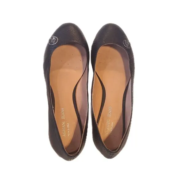 Armani | Ballerine Black Leather Snakeskin Ballet Flats w/ Box, EU Size 35, EUC