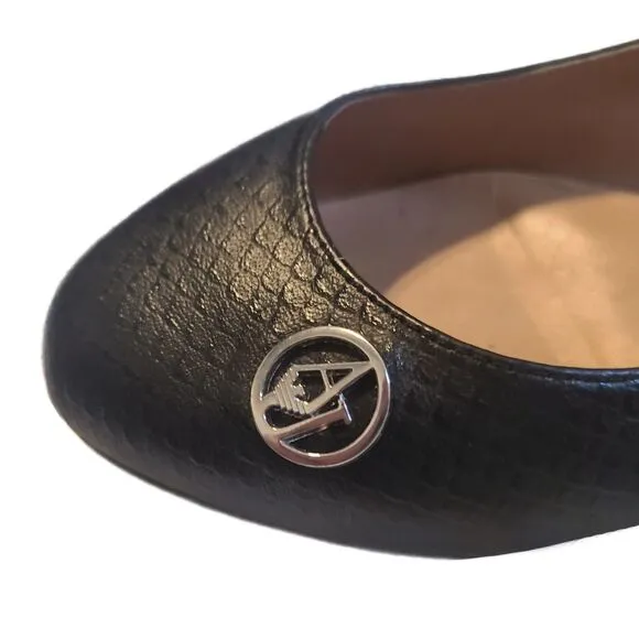 Armani | Ballerine Black Leather Snakeskin Ballet Flats w/ Box, EU Size 35, EUC
