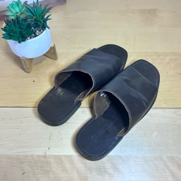 Army Navy | Men's Brown Leather Slide Sandals Size 8