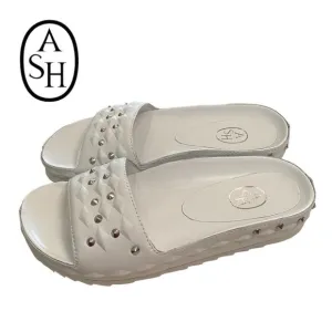 ASH Big Kids Unique White Leather Slide Sandals with Dust Bag NEW 35  3.5