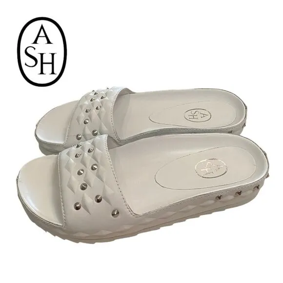 ASH Big Kids Unique White Leather Slide Sandals with Dust Bag NEW 35  3.5