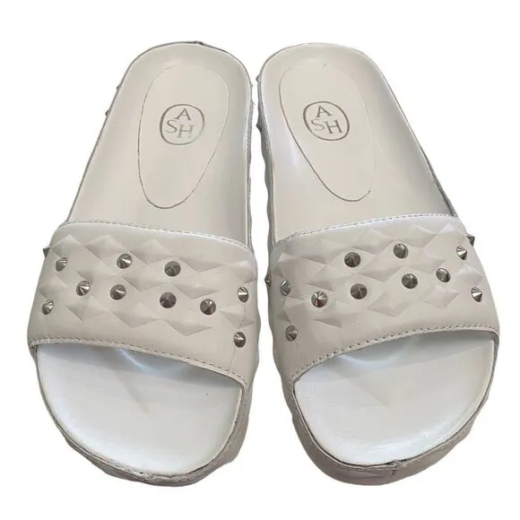 ASH Big Kids Unique White Leather Slide Sandals with Dust Bag NEW 35  3.5