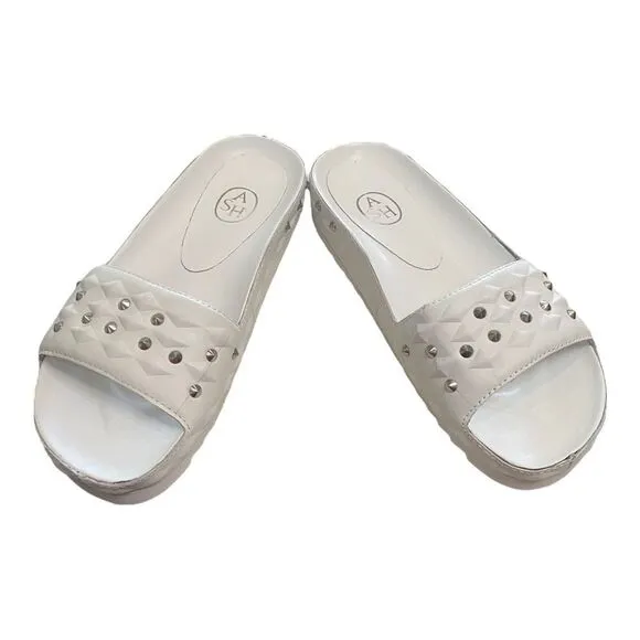 ASH Big Kids Unique White Leather Slide Sandals with Dust Bag NEW 35  3.5