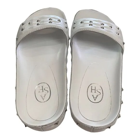 ASH Big Kids Unique White Leather Slide Sandals with Dust Bag NEW 35  3.5