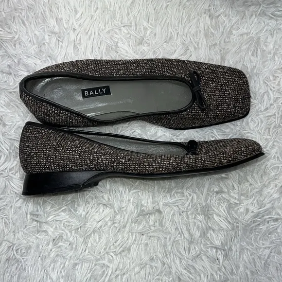 Authentic Bally luxury designer Women’s tweed textured leather loafers shoes 8