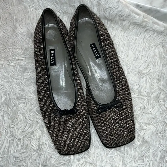 Authentic Bally luxury designer Women’s tweed textured leather loafers shoes 8