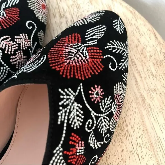 Avec Le Filles Bella Embroidered Low Wedge Mules Slip On NWOB