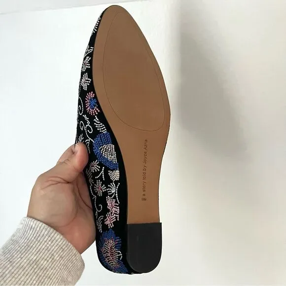 Avec Le Filles Bella Embroidered Low Wedge Mules Slip On NWOB