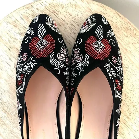 Avec Le Filles Bella Embroidered Low Wedge Mules Slip On NWOB