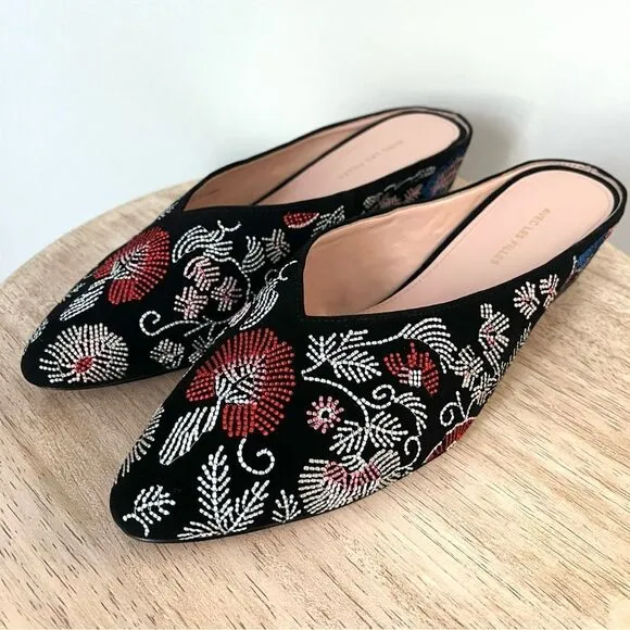 Avec Le Filles Bella Embroidered Low Wedge Mules Slip On NWOB