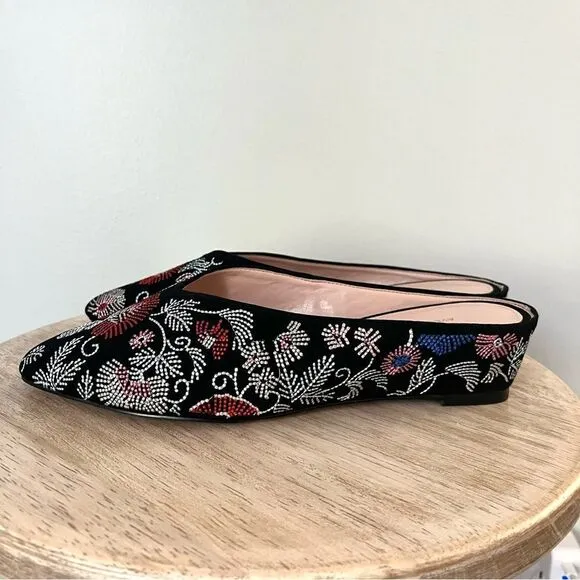 Avec Le Filles Bella Embroidered Low Wedge Mules Slip On NWOB