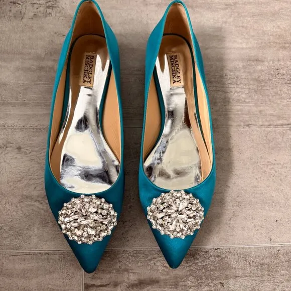 Badgley Mischka Davis Embellished Satin Flats Size 10