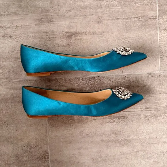 Badgley Mischka Davis Embellished Satin Flats Size 10