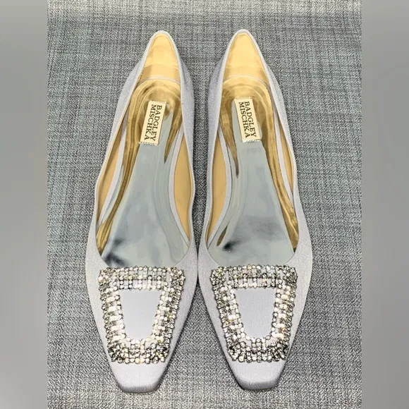 Badgley Mischka Emerie Slip On Embellished Evening Flats Silver Size 11