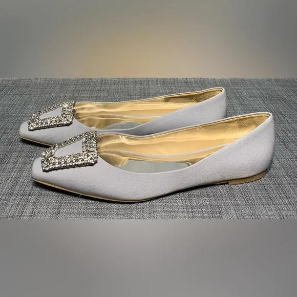 Badgley Mischka Emerie Slip On Embellished Evening Flats Silver Size 11