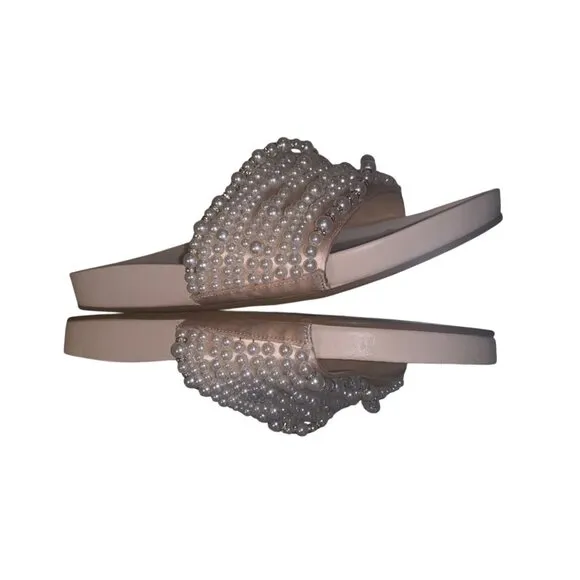 Badgley Mischka Florence Slides Pearl Sandal Flip Flop Nude Prom Bridal shoes co