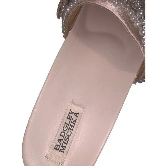 Badgley Mischka Florence Slides Pearl Sandal Flip Flop Nude Prom Bridal shoes co