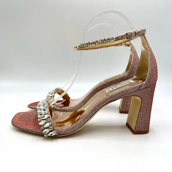 Badgley Mischka Women Rose Harriet Block Heel Open Toe Dress Sandal Heels 8.5