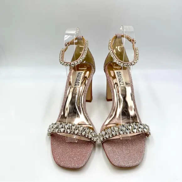 Badgley Mischka Women Rose Harriet Block Heel Open Toe Dress Sandal Heels 8.5