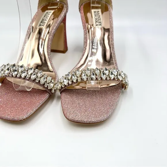 Badgley Mischka Women Rose Harriet Block Heel Open Toe Dress Sandal Heels 8.5