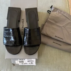 Balenciaga Black Slide Sandals.  Crocodile embossed leather. In GREAT CONDITION!