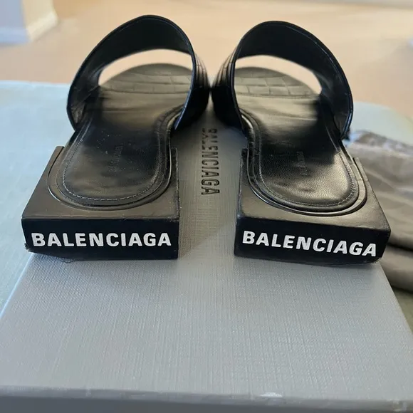 Balenciaga Black Slide Sandals.  Crocodile embossed leather. In GREAT CONDITION!