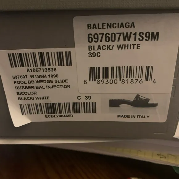 Balenciaga Black Slides with White Logo EU 39C US 8.5