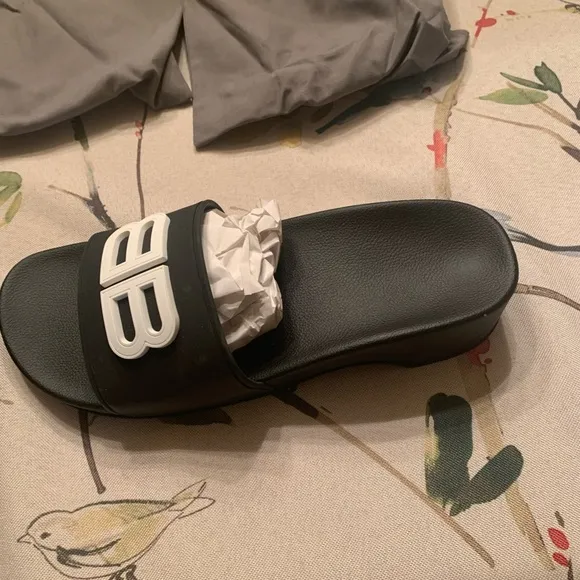 Balenciaga Black Slides with White Logo EU 39C US 8.5