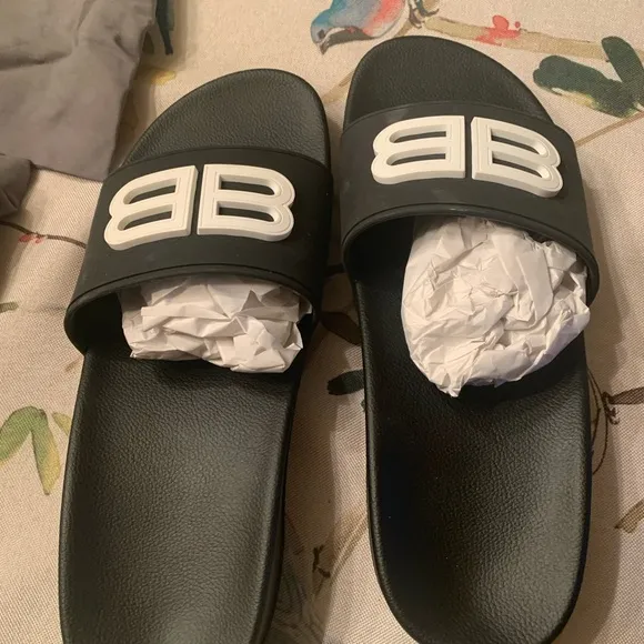 Balenciaga Black Slides with White Logo EU 39C US 8.5
