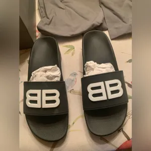 Balenciaga Black Slides with White Logo EU 39C US 8.5