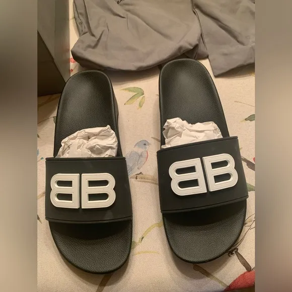 Balenciaga Black Slides with White Logo EU 39C US 8.5