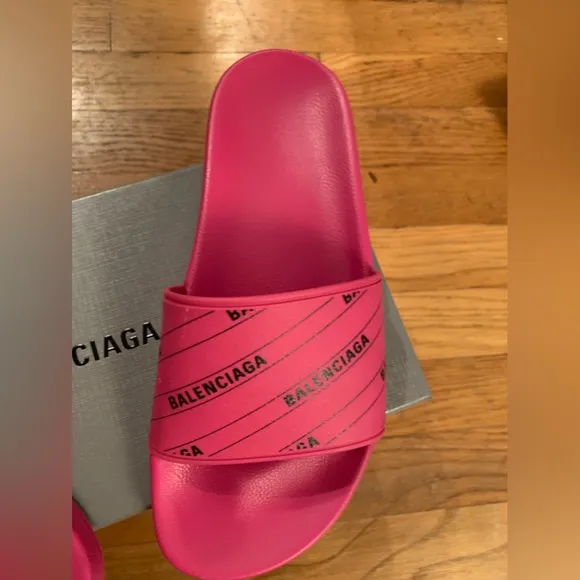 Balenciaga Pink Monogram Slide Sandals Sz37.5 excellent condition