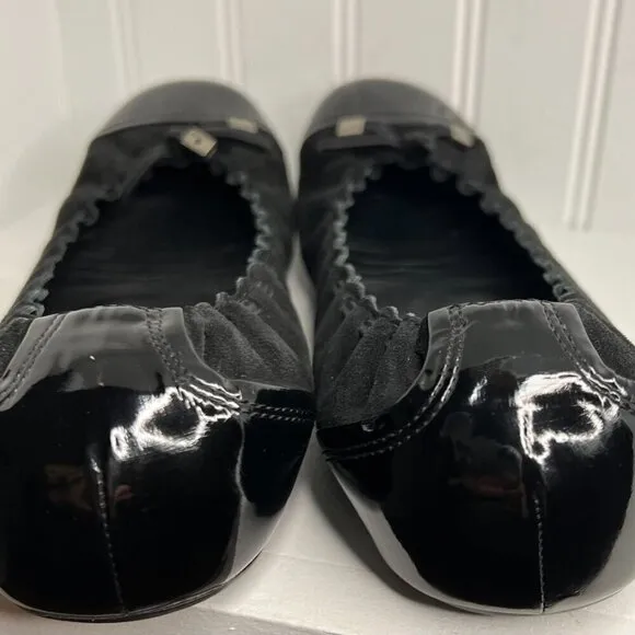 Bally - Black Suede Flats w/ Patent Leather Trim Sz 10