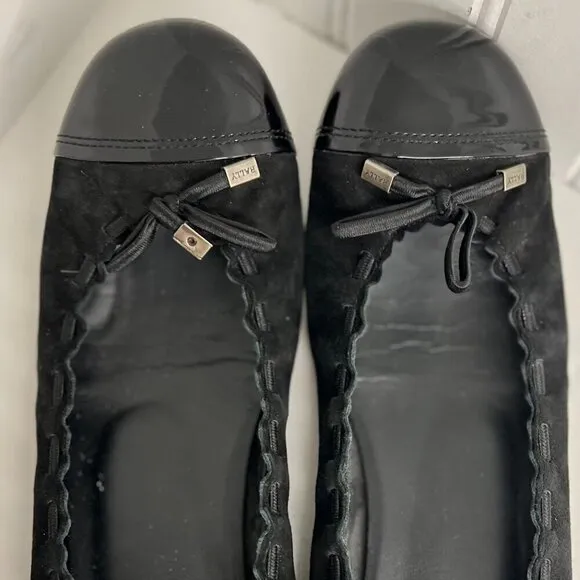 Bally - Black Suede Flats w/ Patent Leather Trim Sz 10