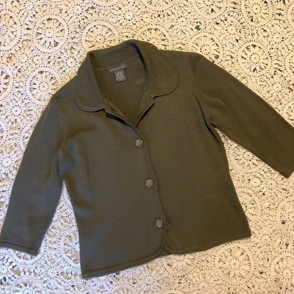 Banana Republic Black Label Cardigan &amp; Mini Skirt Sweater Set Wool Blend Olive