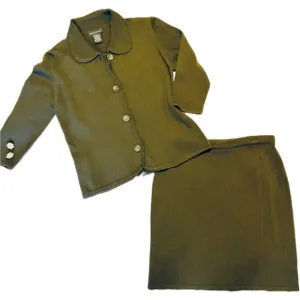 Banana Republic Black Label Cardigan &amp; Mini Skirt Sweater Set Wool Blend Olive