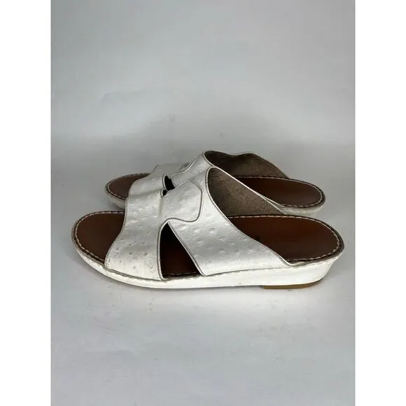Barjeel Sandals Slides Women Size 7.5 White Leather Comfort Walking