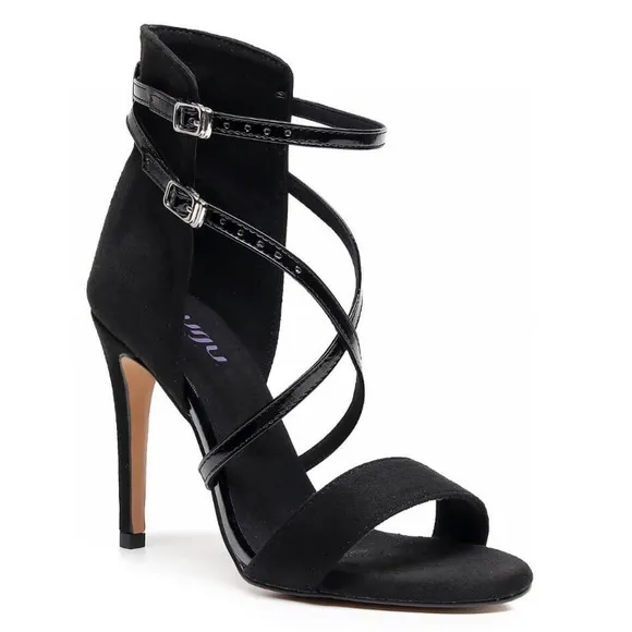 Barju Open Toe High Back Heeled Sandals in Black 3” Flared Heel Height Size 9 US